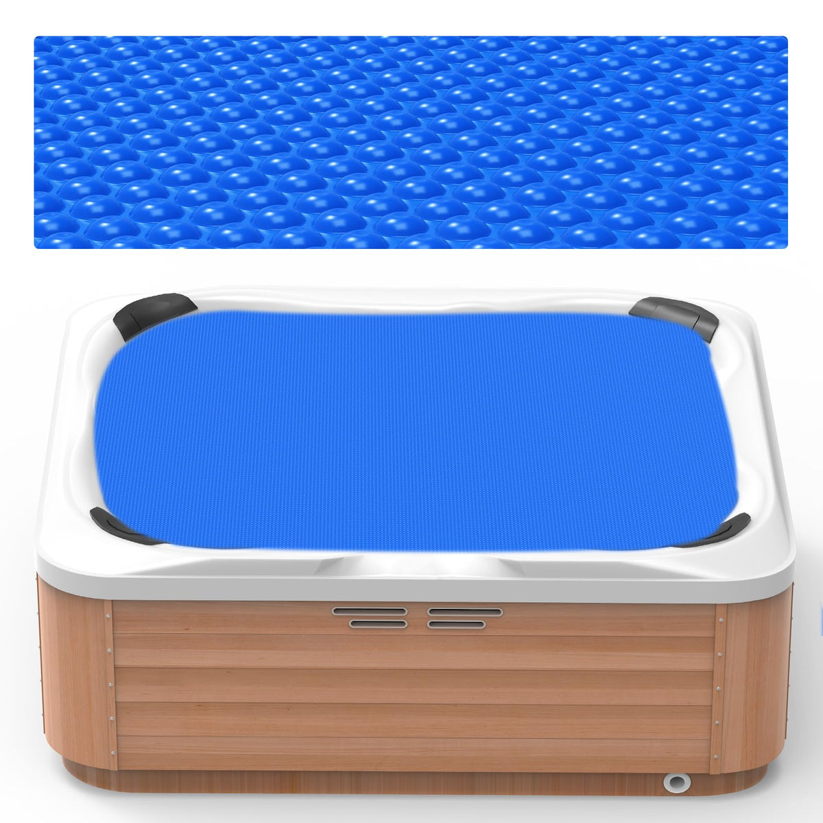 Poolergetic front view of folded 7x7 FT thermal blanket showing compact storage and quick deployment