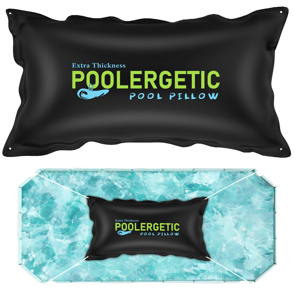 Poolergetic front view of 4x8 ft pillows showing two-pack for secure winter protection