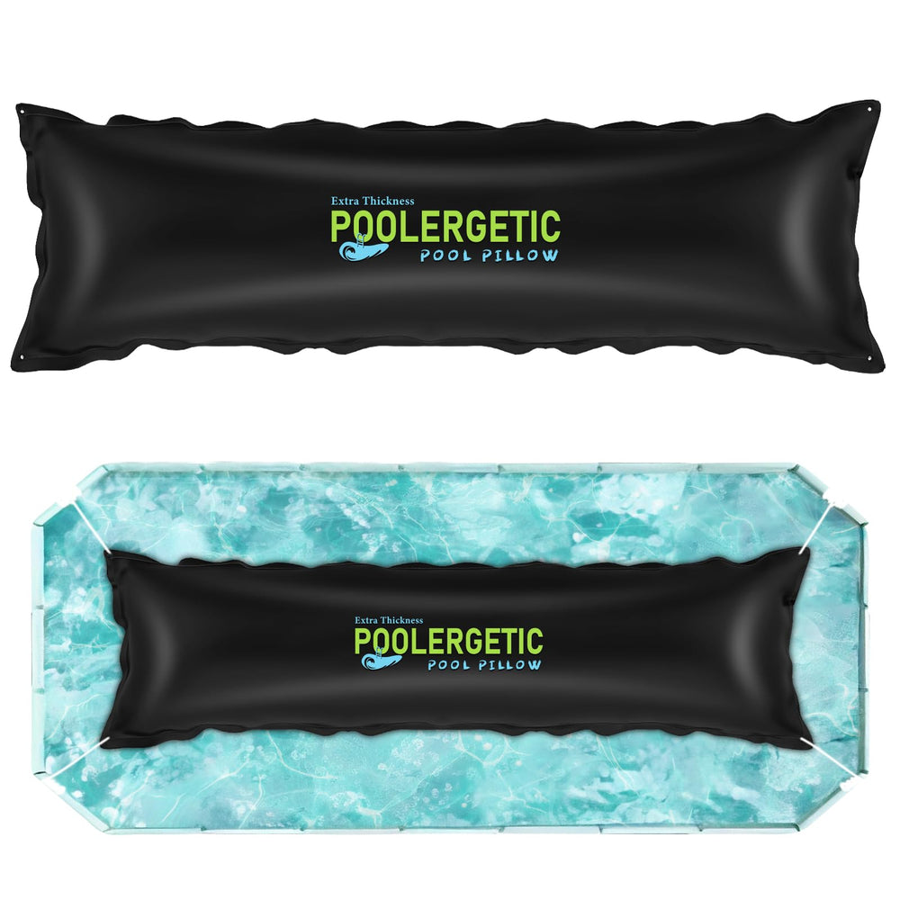 Poolergetic front view of the inflated pillow showing center placement and protection