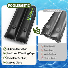 Poolergetic water bags installed on an inground pool cover demonstrating secure anchoring