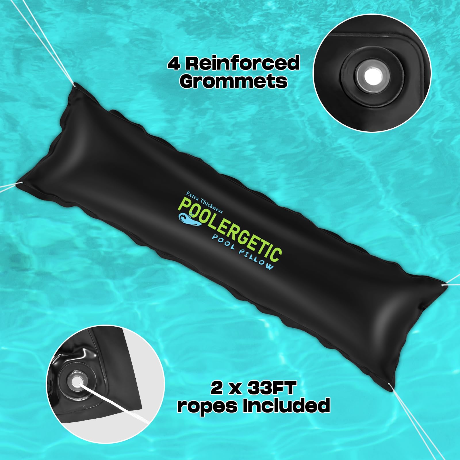 Poolergetic folded pillow next to measuring tape for size and storage comparison