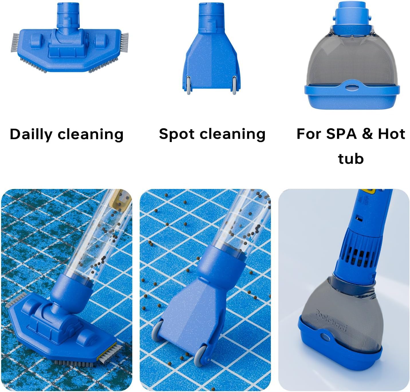 PoolGuard vacuum cleaning spa steps illustrating fast spot-cleaning convenience