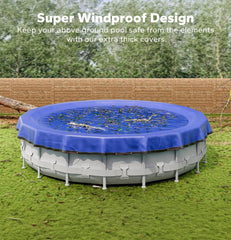 POOLHACKER cover installed on above-ground pool protecting water