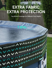 POOLHACKER fitted on a 10FT stock tank demonstrating secure coverage and reduced debris