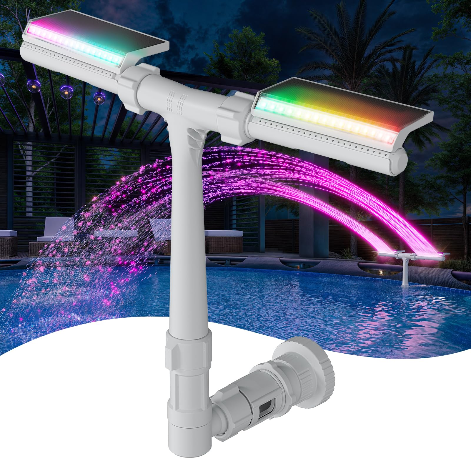 POOLHACKER front view showing streamlined floating fountain and easy placement benefit