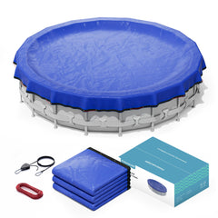 POOLHACKER front packaging view showing 15FT round cover and warranty benefits