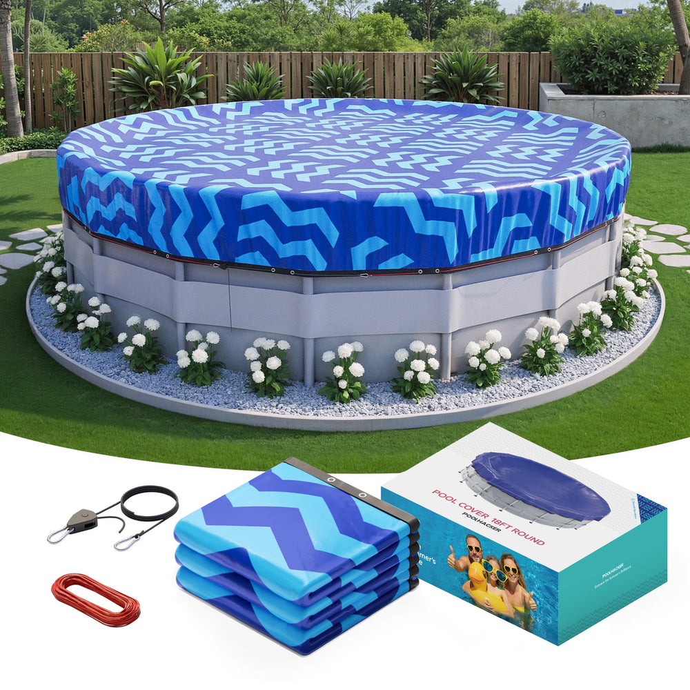 POOLHACKER front view of 18 ft cover showing full fit and protection