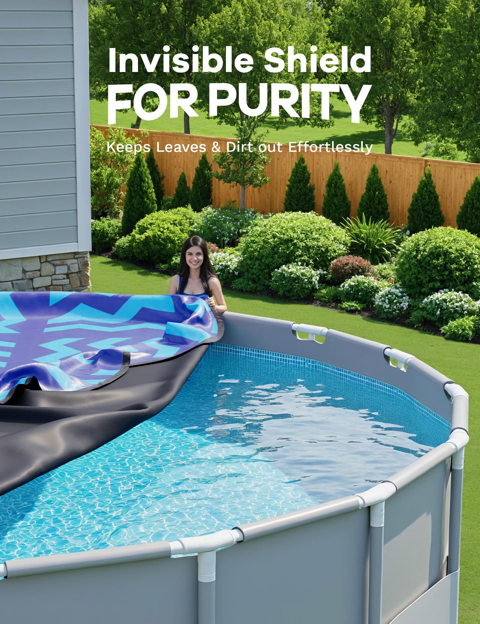 POOLHACKER installed on a 21 ft above-ground pool showing full coverage benefit