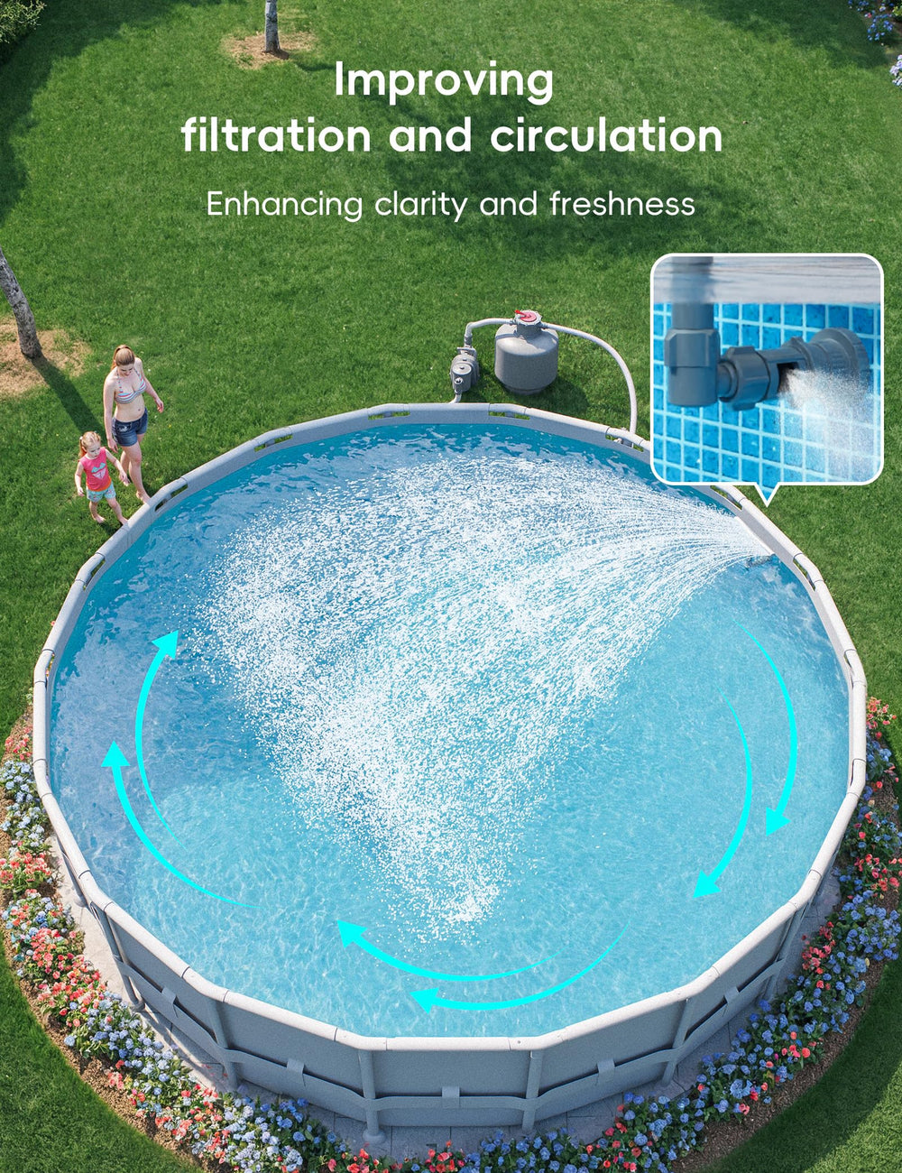 POOLHACKER label and compatibility guide graphic, clarifies return fitting options