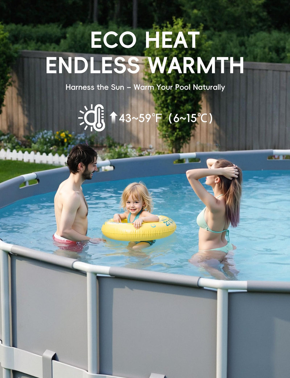 POOLHACKER lifestyle backyard setup with cover protecting pool and minimizing maintenance time
