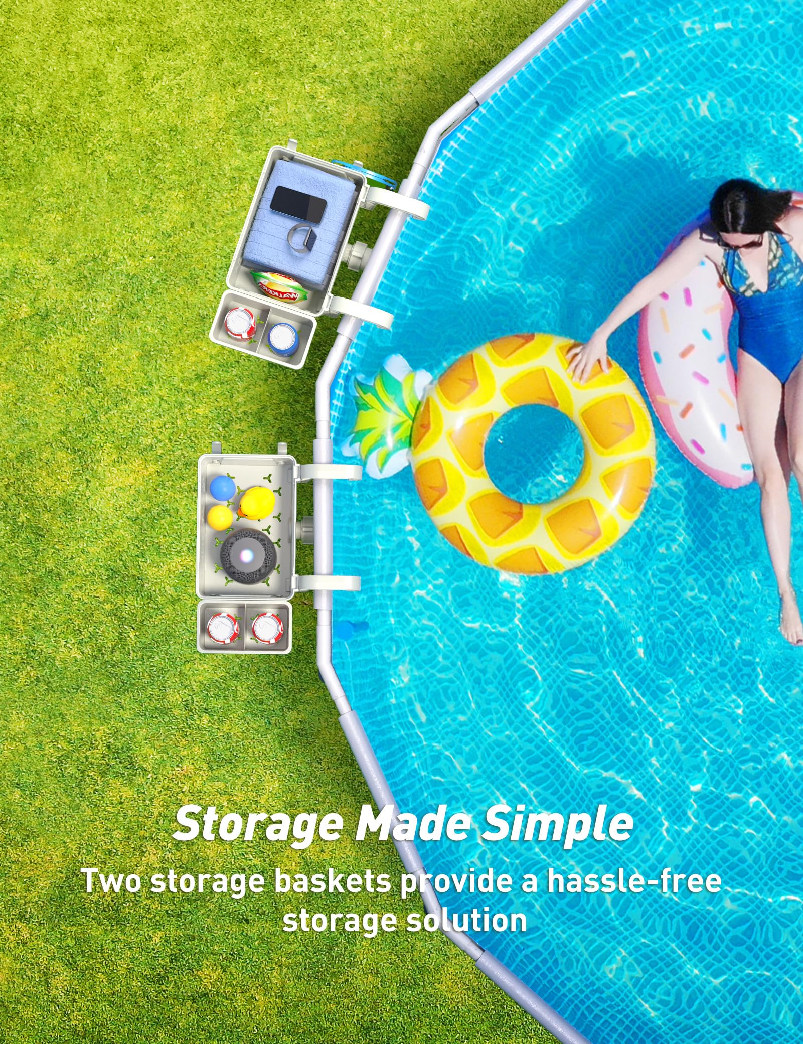 POOLHACKER lifestyle poolside usage scene organizing essentials for relaxation