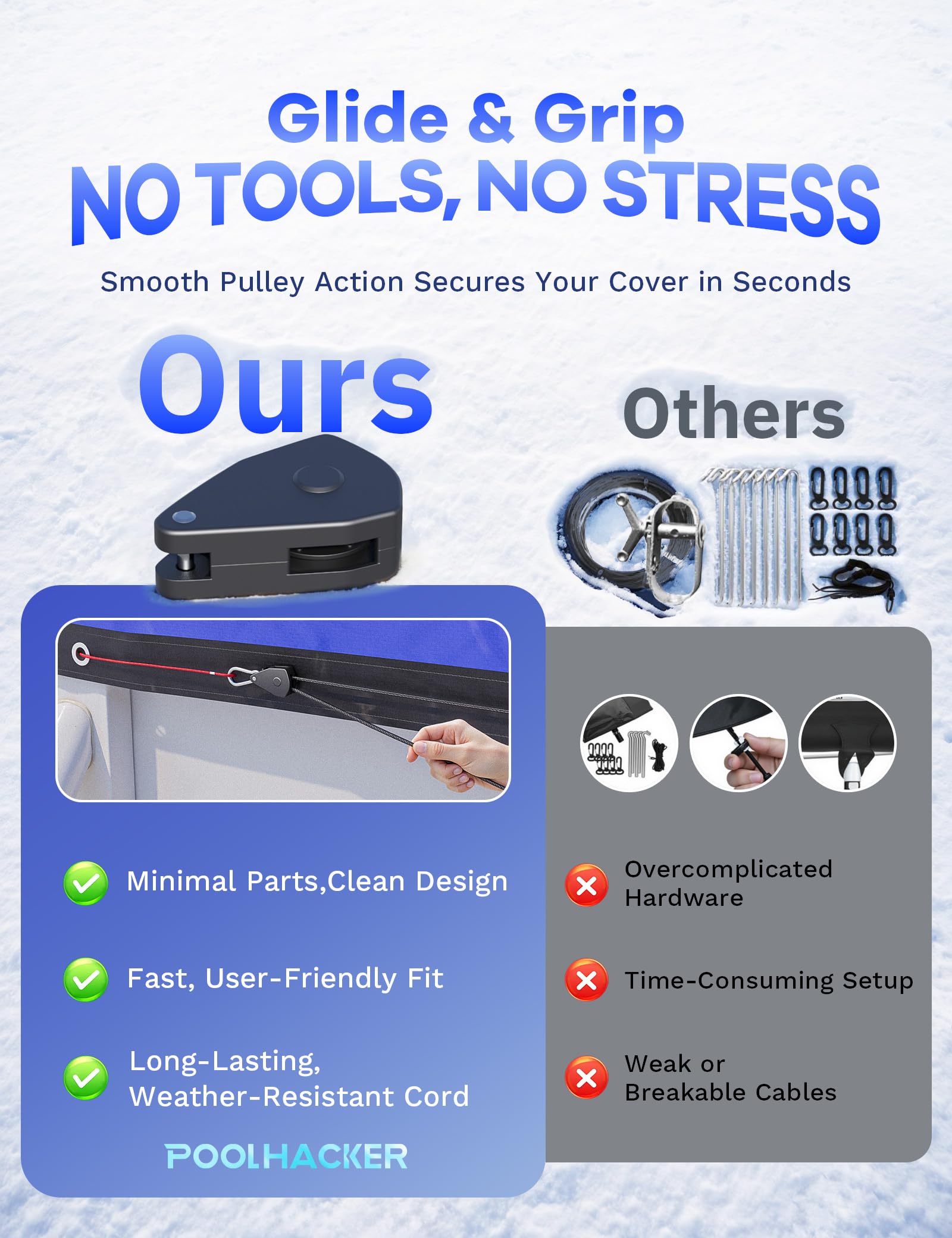 POOLHACKER overlap and fastening close-up with clear locking benefit