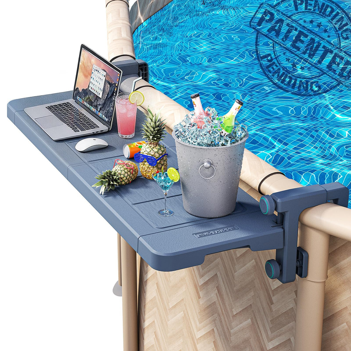POOLHACKER front view showing stable clamp and convenient drink surface
