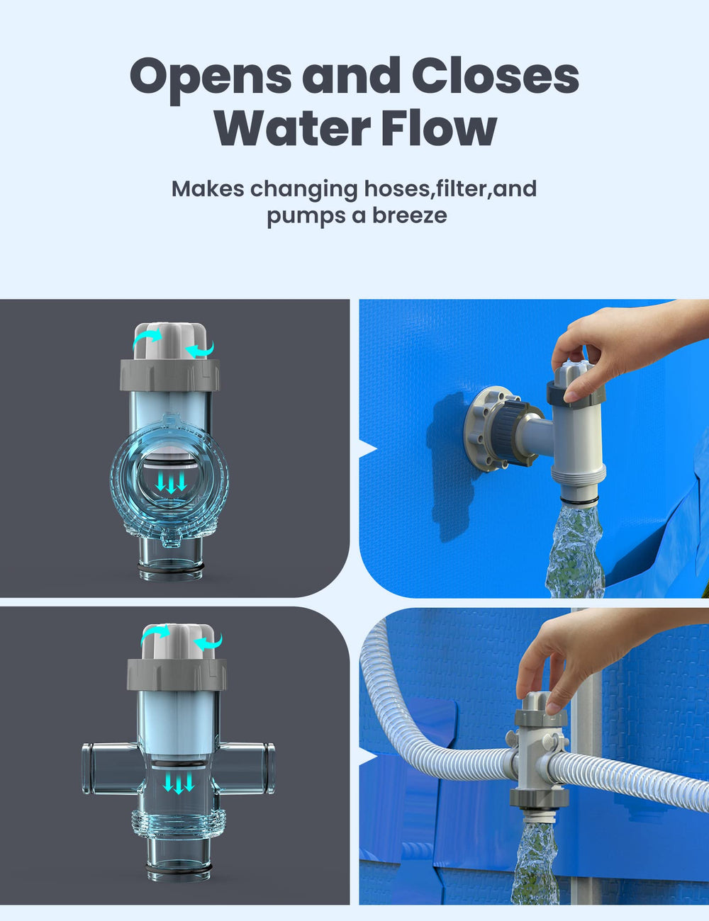 POOLHACKER shutoff valve inline view demonstrating quick isolation for maintenance