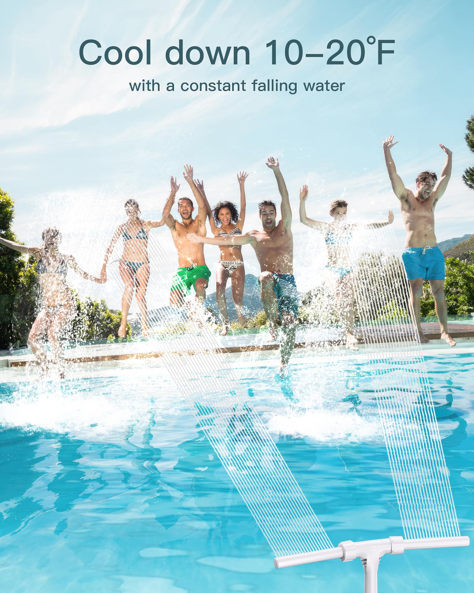 POOLHOUR fountain installed in an inground pool enhancing circulation and cooling