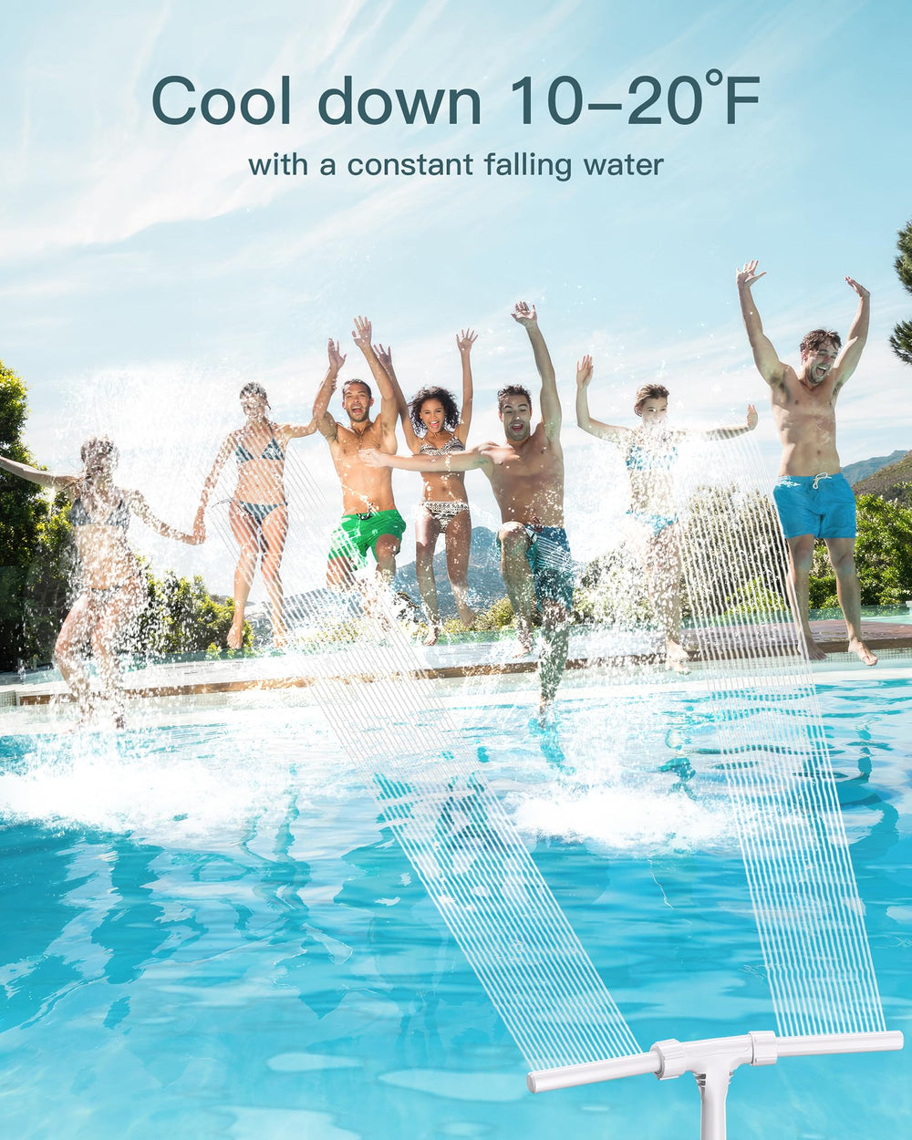 POOLHOUR fountain installed in an inground pool enhancing circulation and cooling
