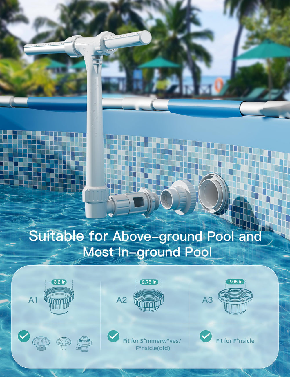 POOLHOUR fountain next to a ruler showing scale for correct sizing