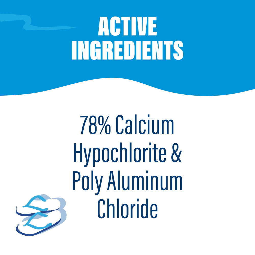 POOLIFE flocculant label detail showing clarifier action benefit