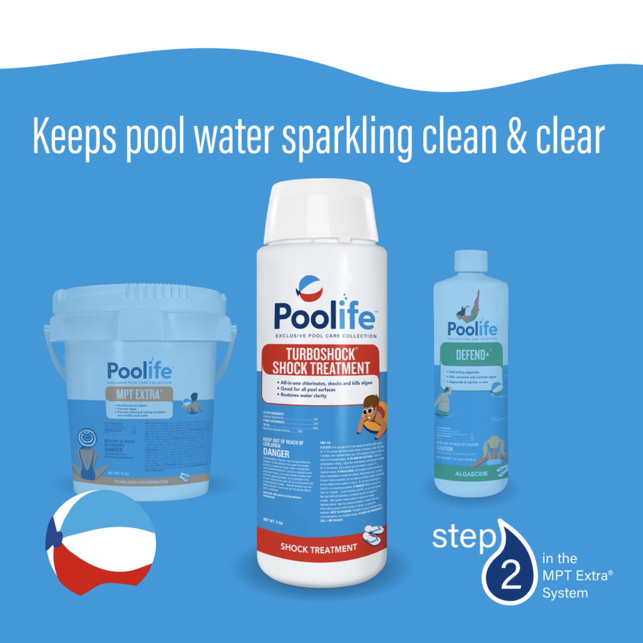 Side-by-side POOLIFE TurboShock before and after pool water clarity comparison, illustrating visible improvement
