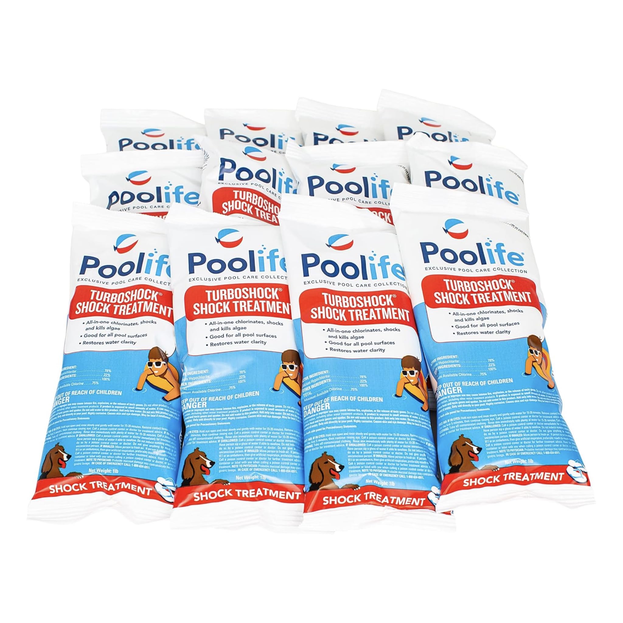 POOLIFE front packaging of TurboShock showing pre-measured 1 lb bags and clear labeling, promoting fast treatment