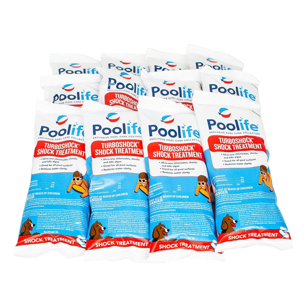 POOLIFE front packaging of TurboShock showing pre-measured 1 lb bags and clear labeling, promoting fast treatment