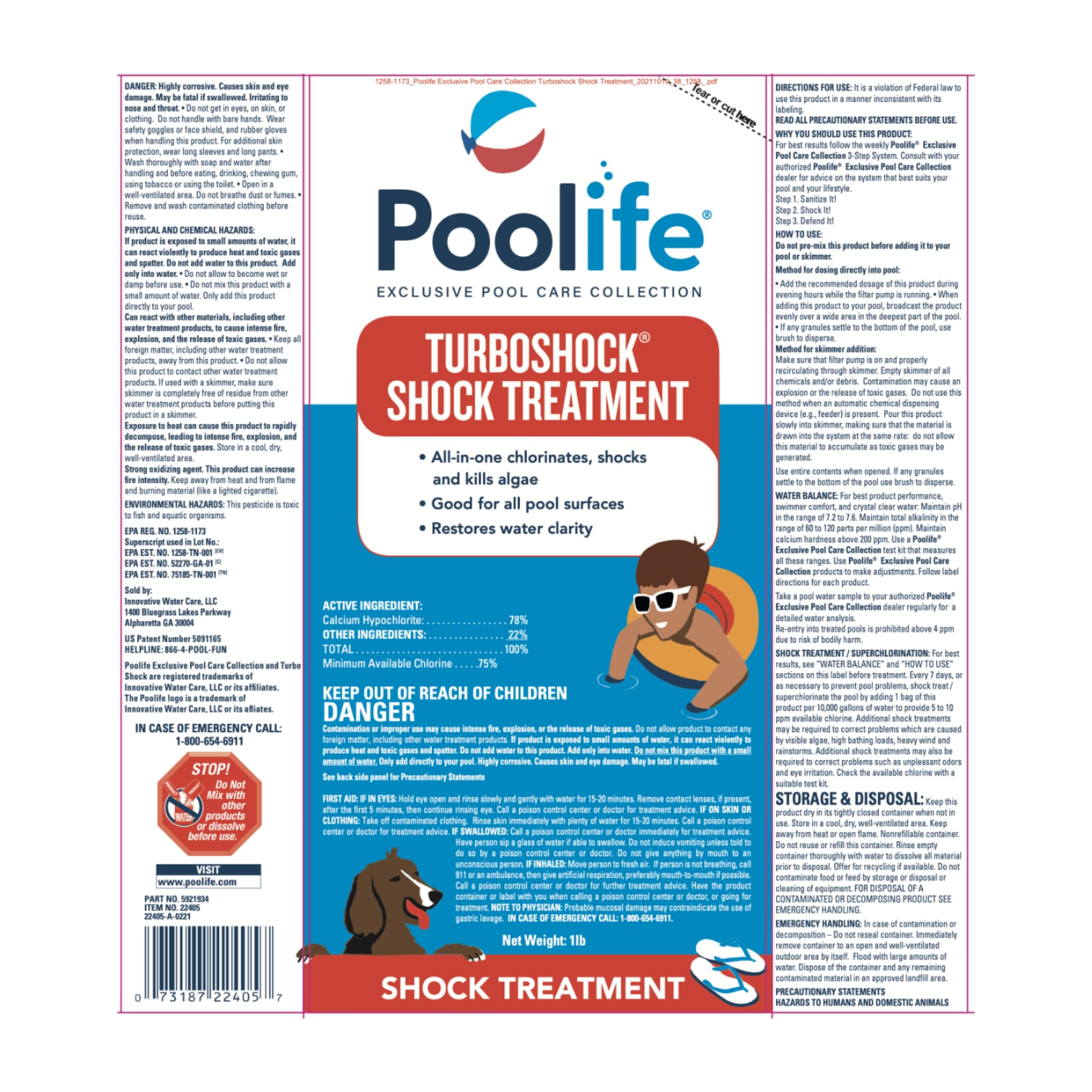 Backyard pool scene with POOLIFE TurboShock bag nearby, conveying reliable problem-solving for pool owners