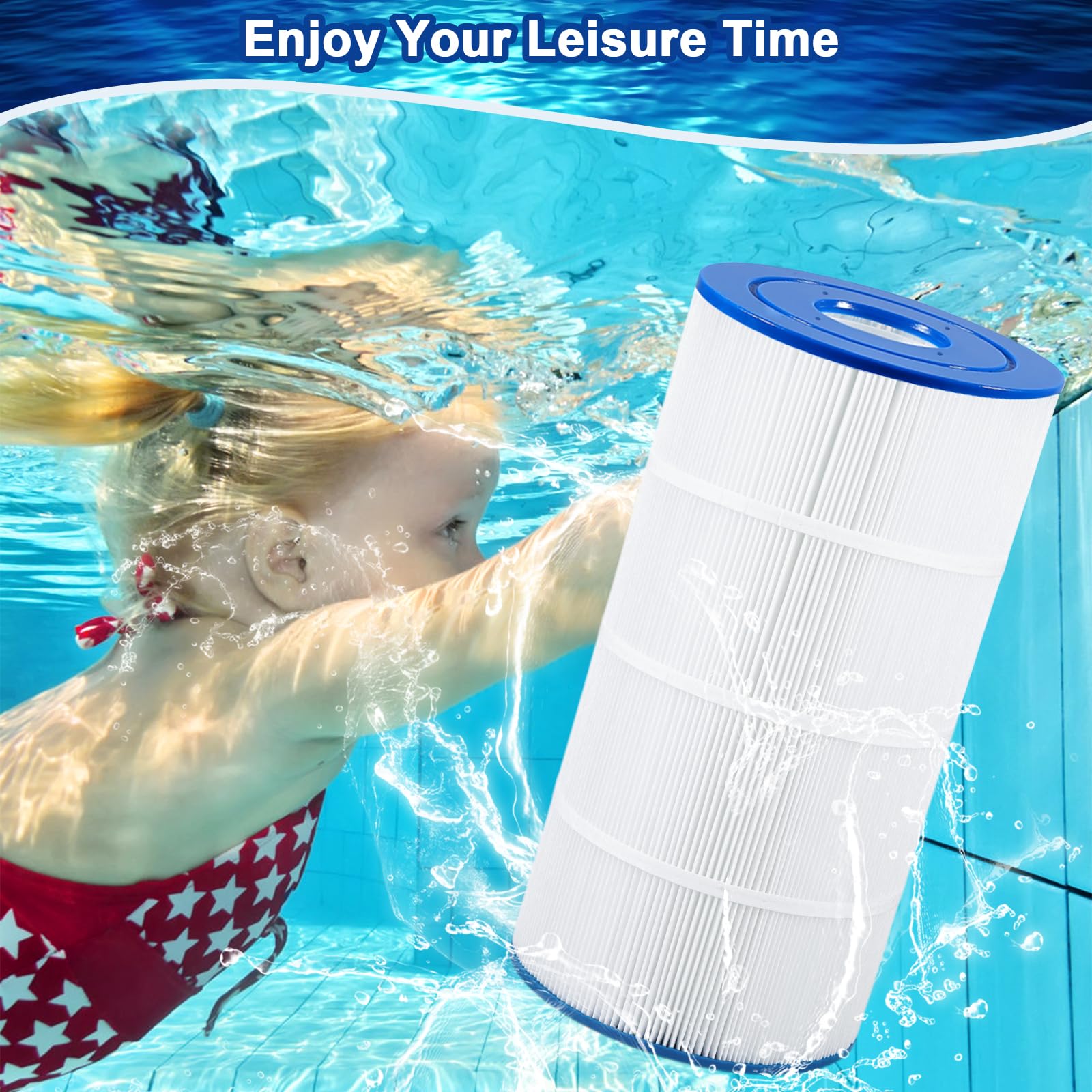 Poolimpid cartridge beside a clean backyard pool demonstrating water clarity