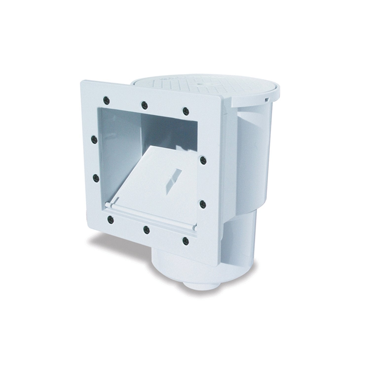 Poolmaster 32190 front view installed skimmer showing clean surface capture benefit