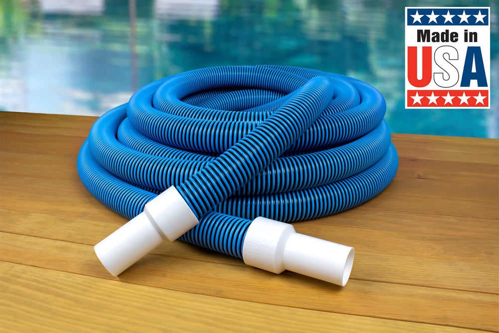 Poolmaster hose loosely coiled for storage showing easy handling and space-saving benefit