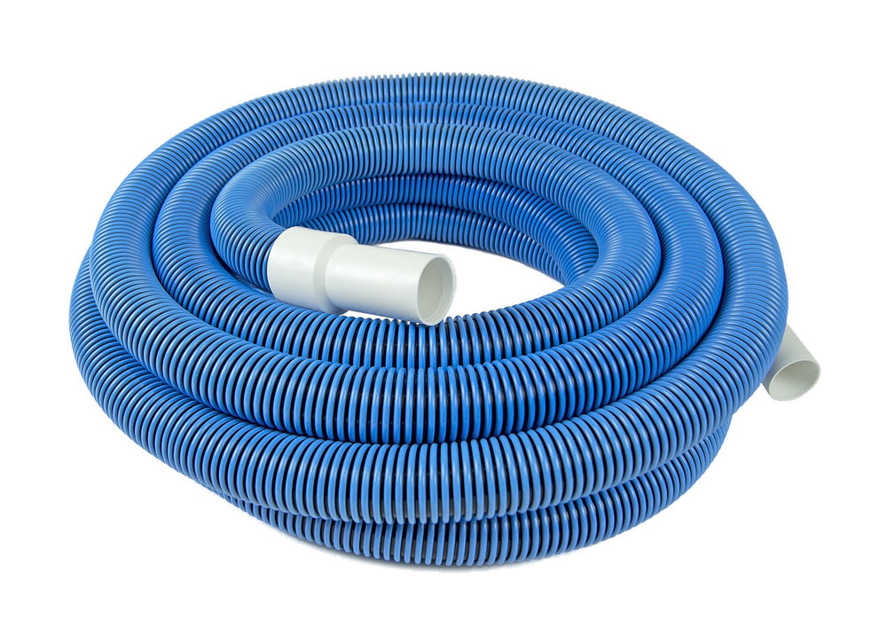 Poolmaster front view of 35 ft vacuum hose showing full length and benefit of reach