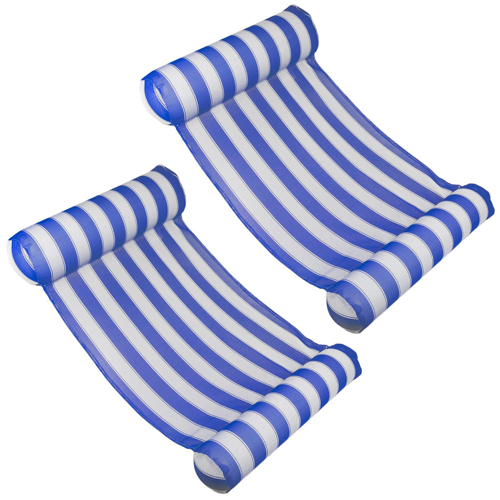 Poolmaster front view of dual blue water hammock showing full float and mesh comfort