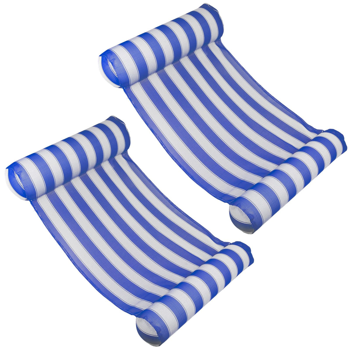 Poolmaster front view of dual blue water hammock showing full float and mesh comfort