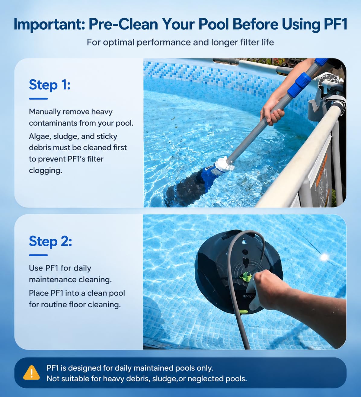 Pooloob PF1 Pro buoy and tether setup demonstrating stable guided navigation benefit