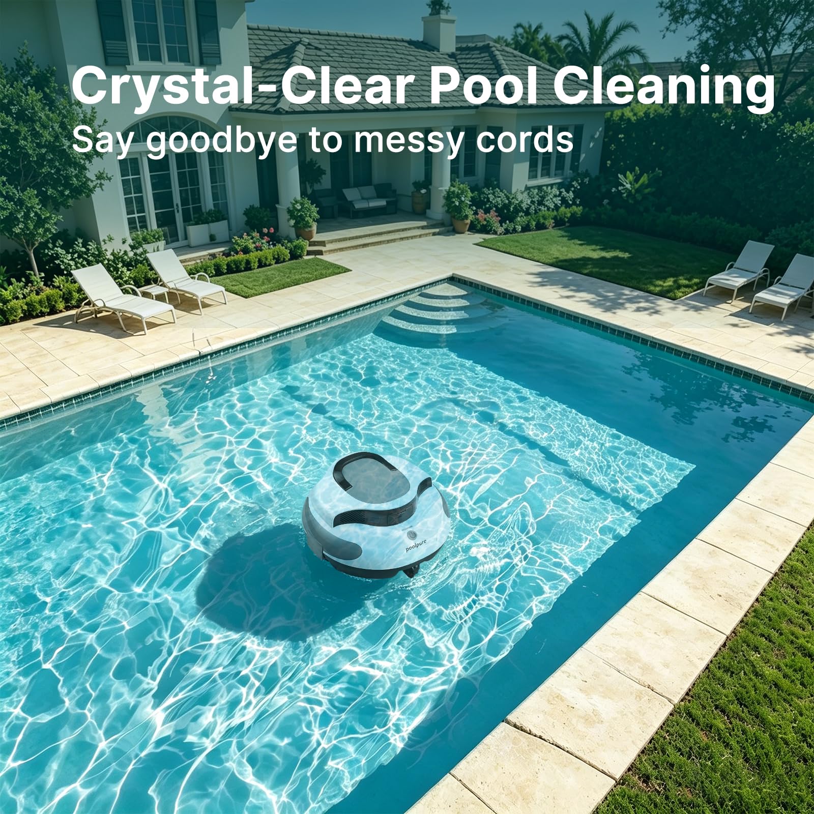 POOLPURE parked at pool edge for simple retrieval, saving time and effort