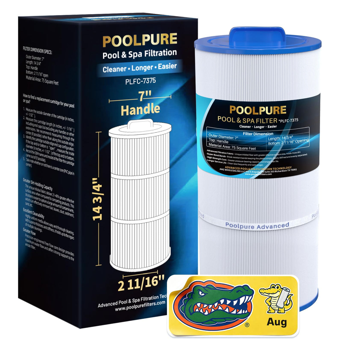 POOLPURE C-7375 front view showing cartridge and fit, ensures correct replacement