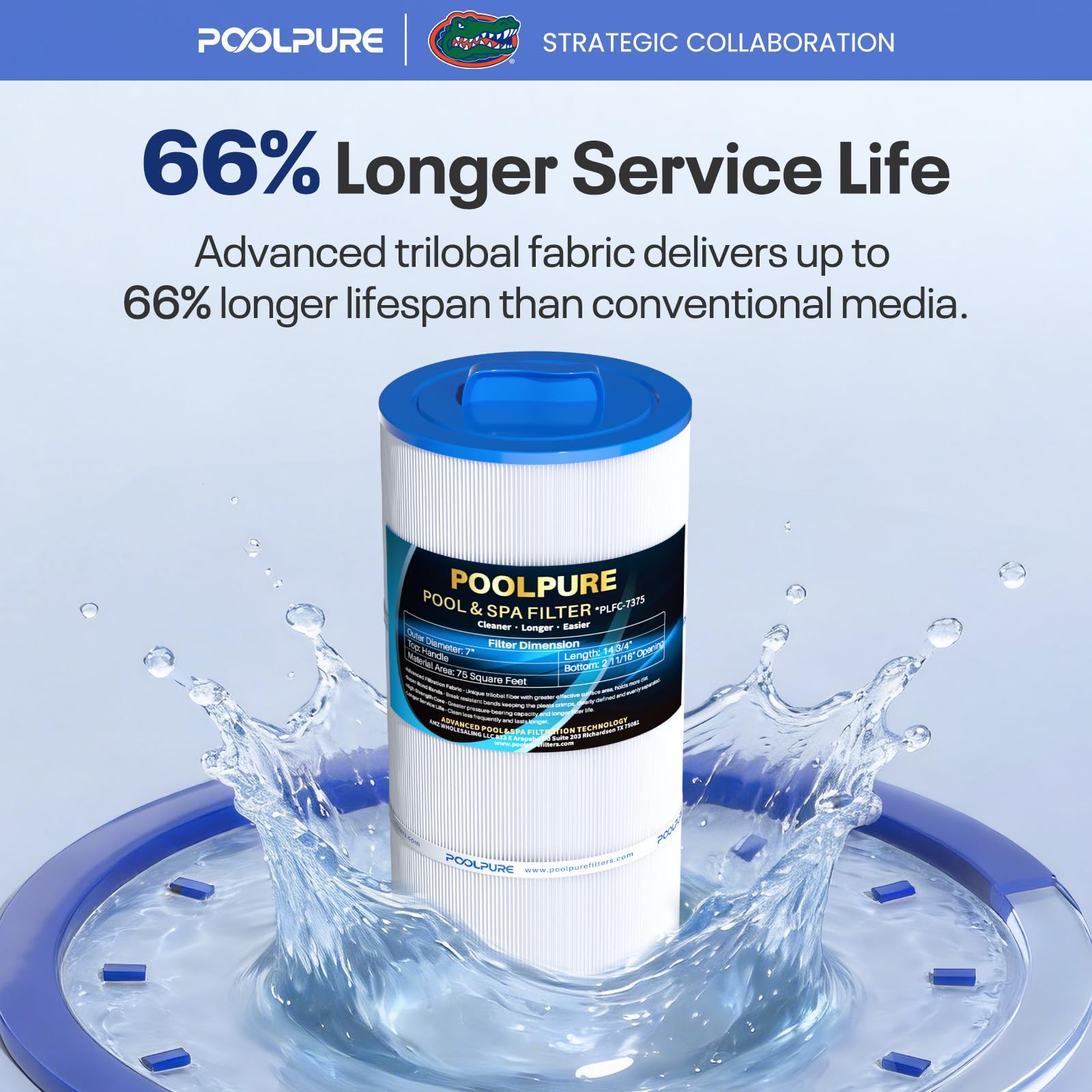 POOLPURE cartridge inside a spa scene, supports cleaner, more inviting water