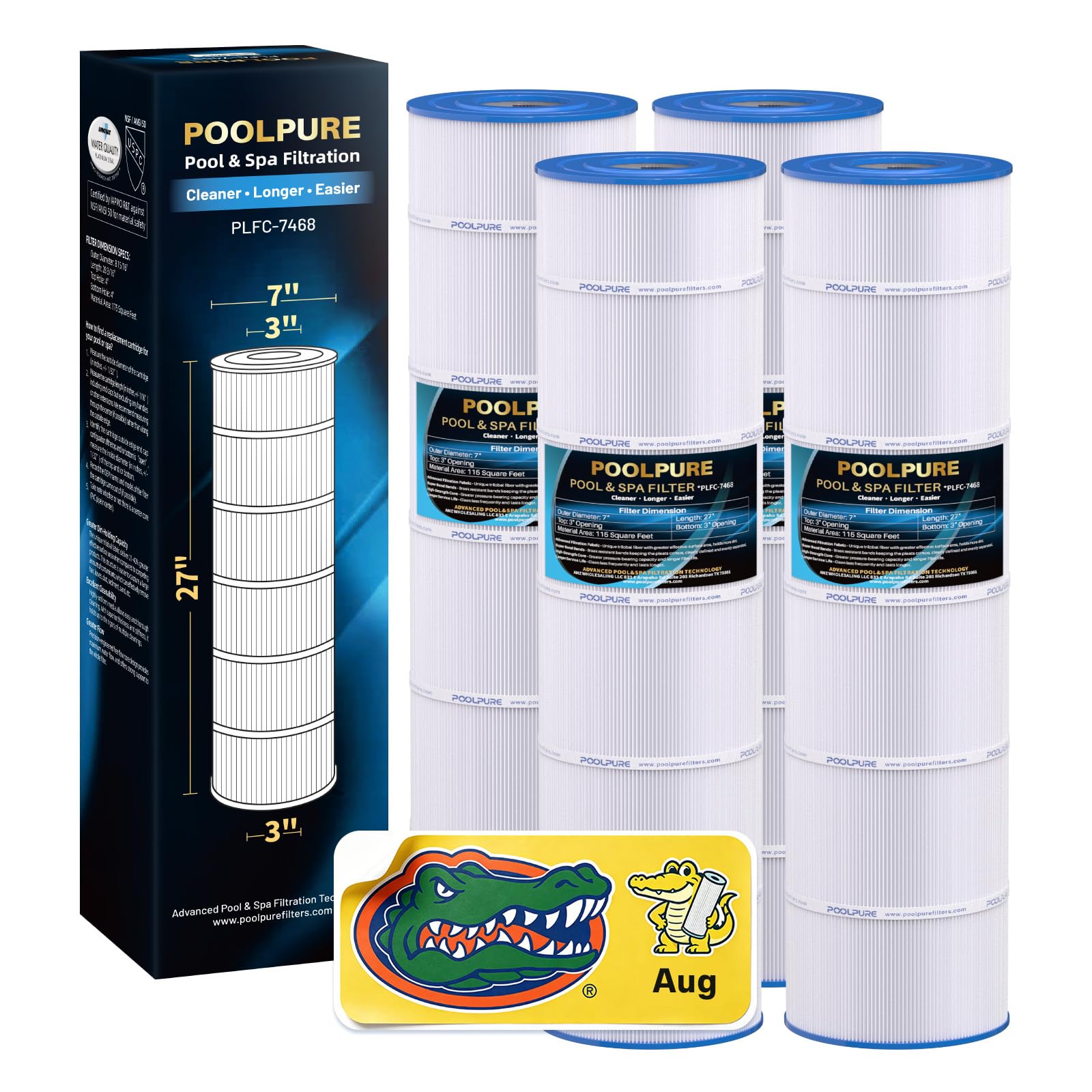 POOLPURE C-7468 front packaging showing four replacement cartridges benefits long-lasting filtration