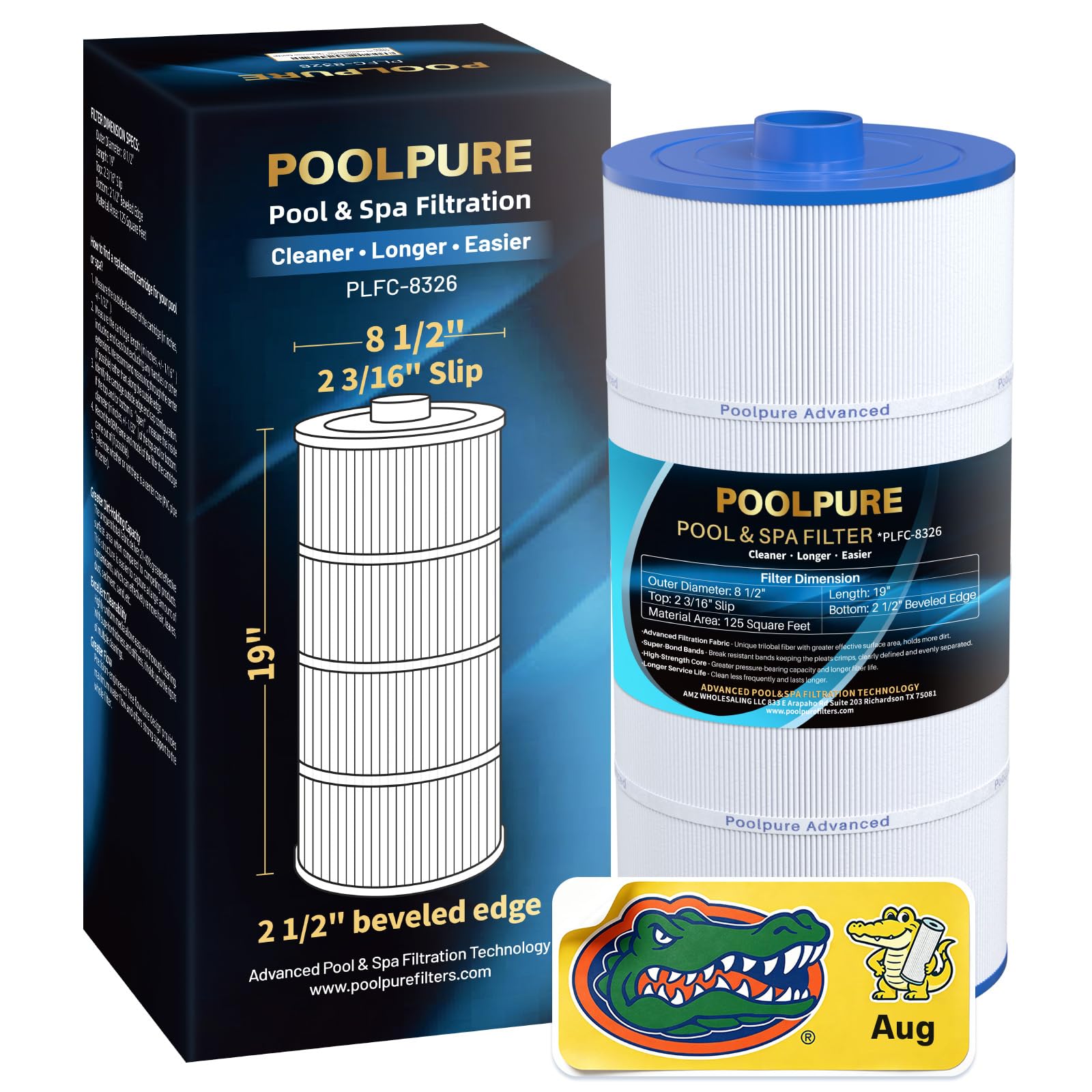POOLPURE C-8326 front view showing full cartridge for reliable filtration
