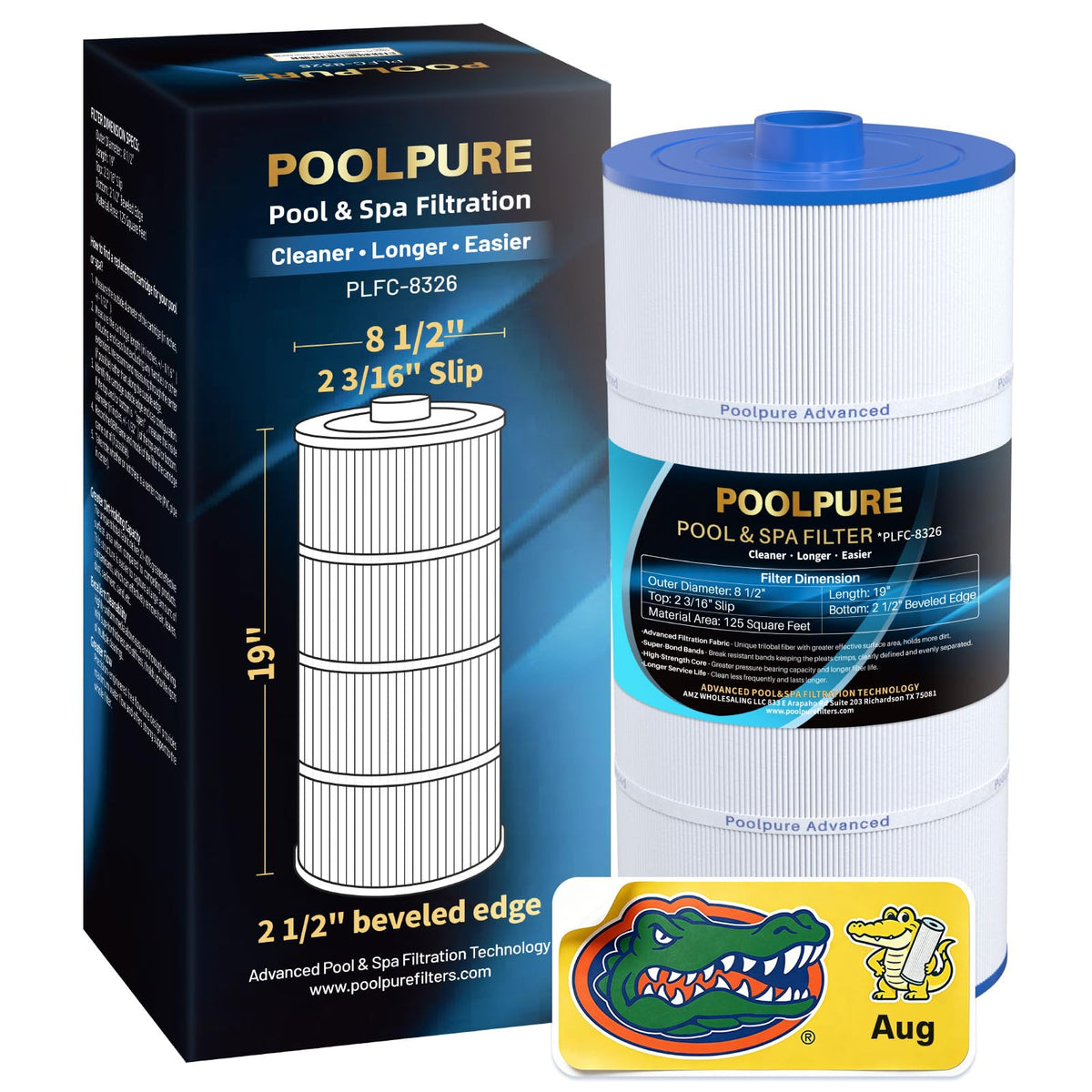 POOLPURE C-8326 front view showing full cartridge for reliable filtration
