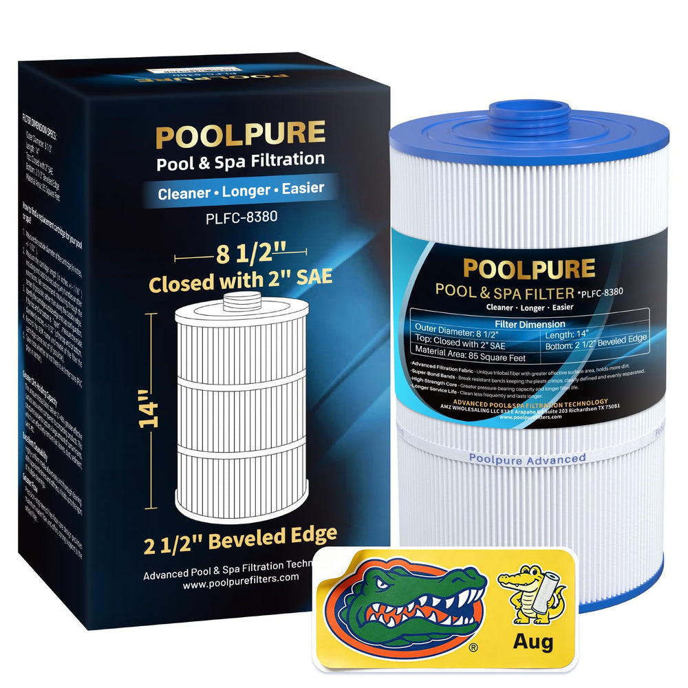 POOLPURE C-8380 front view showing full replacement cartridge and fit benefits