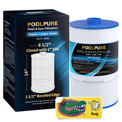 POOLPURE C-8380 front view showing full replacement cartridge and fit benefits
