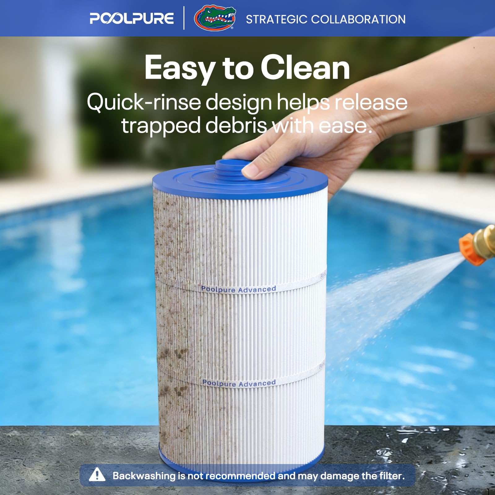 POOLPURE beside ruler showing 14-inch length for quick size verification