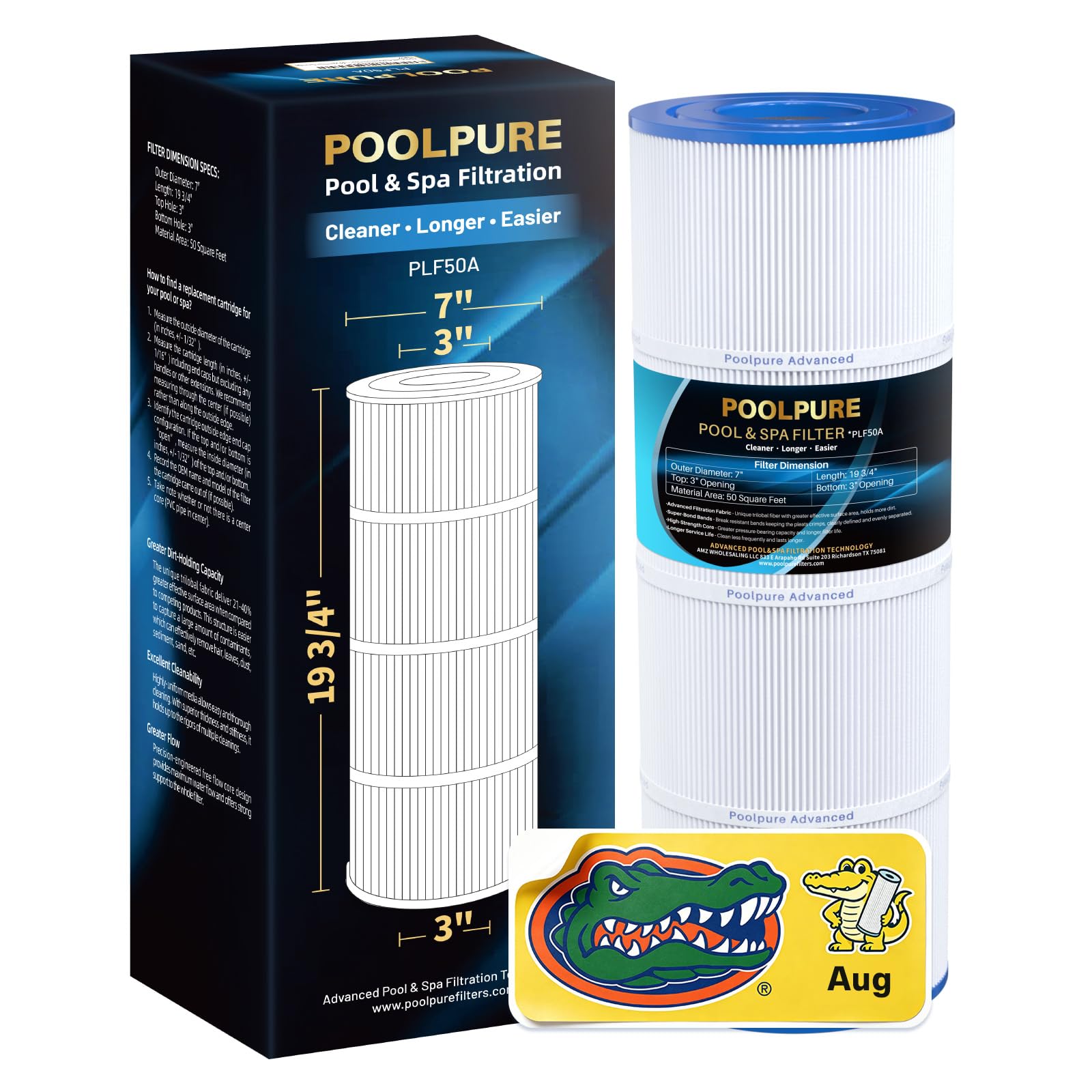 POOLPURE C500 front view showing cartridge and benefit of improved filtration
