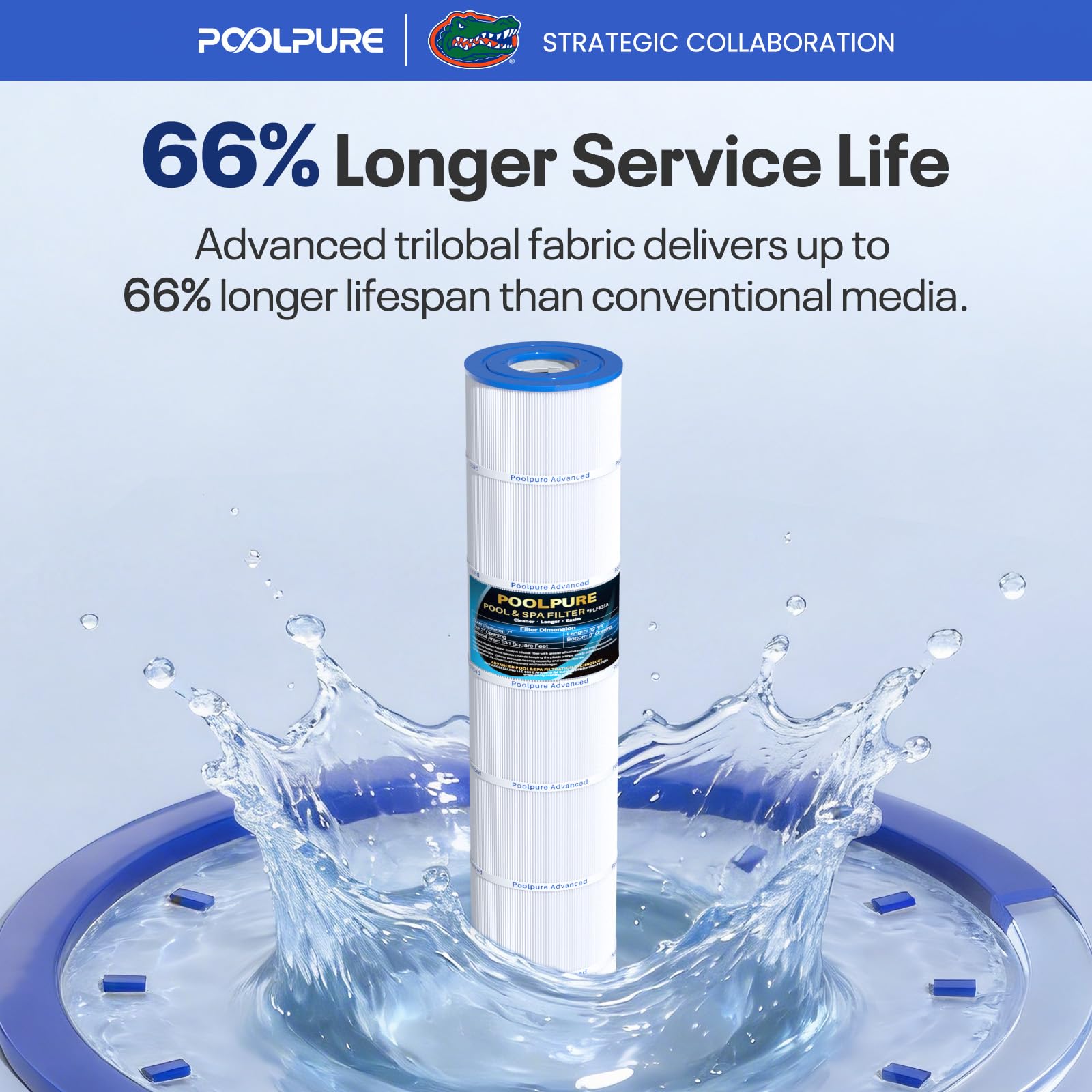POOLPURE cartridge being rinsed showing easy dirt release and cleaning