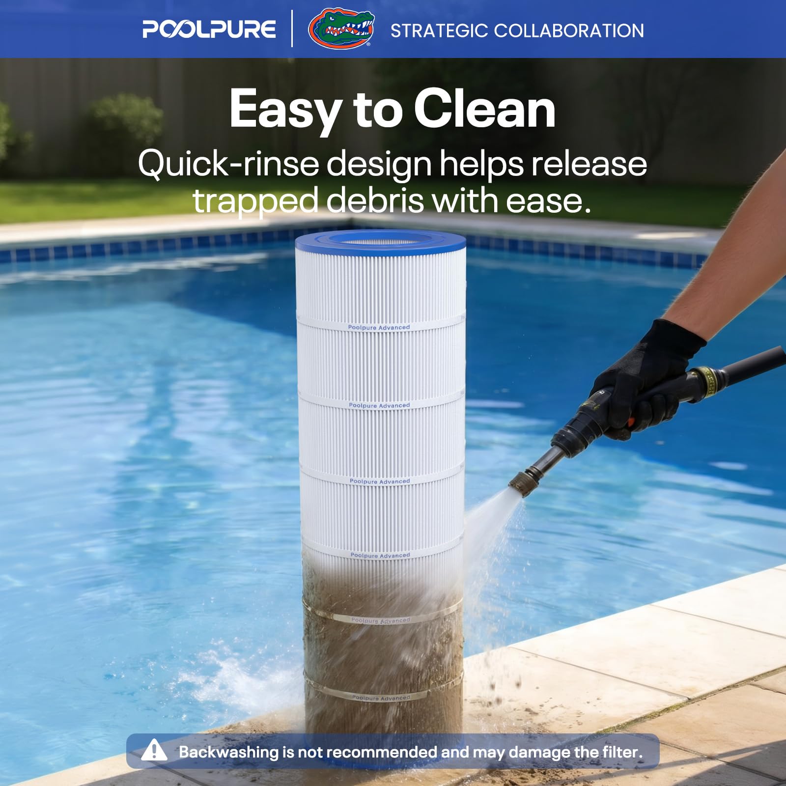 POOLPURE CC150 in backyard pool setting showing clearer water performance benefit