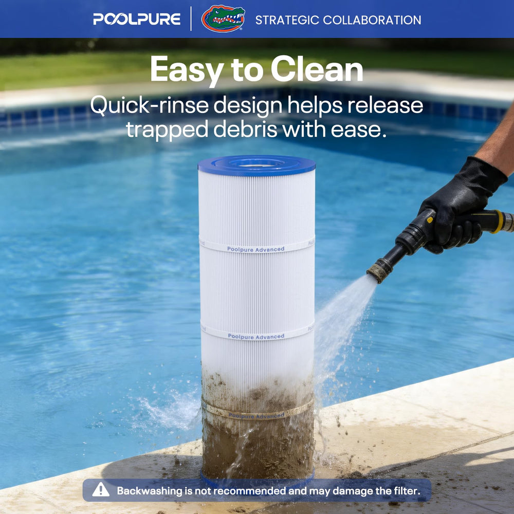 POOLPURE being rinsed with hose showing easy cleaning benefit