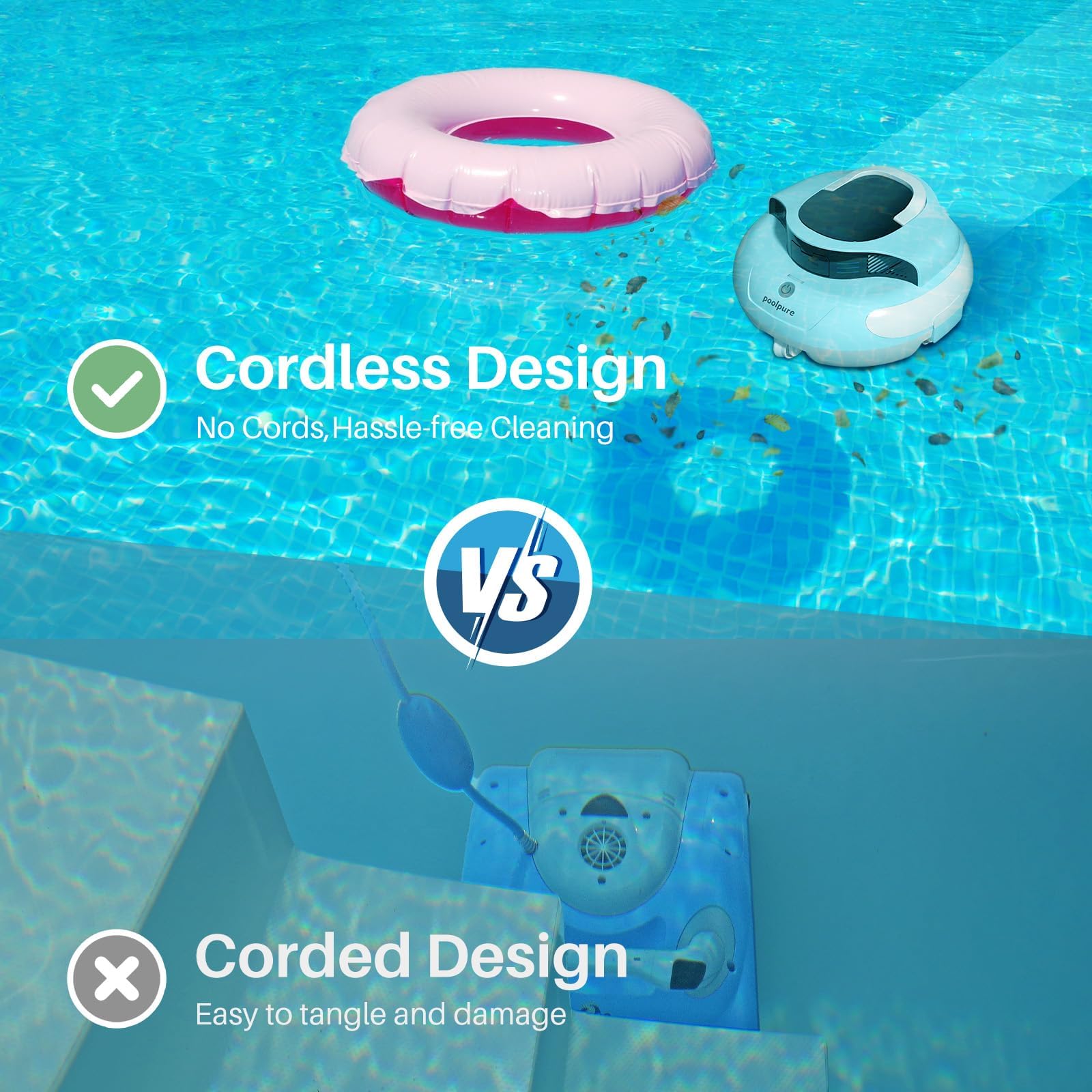 POOLPURE in-pool action cleaning floor demonstrating efficient debris removal