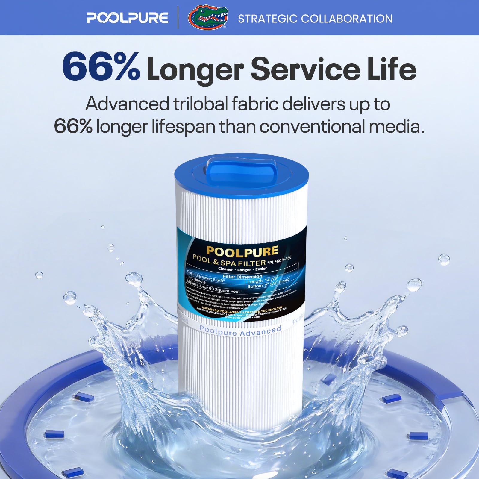 POOLPURE filter in running spa illustrating steady flow and performance