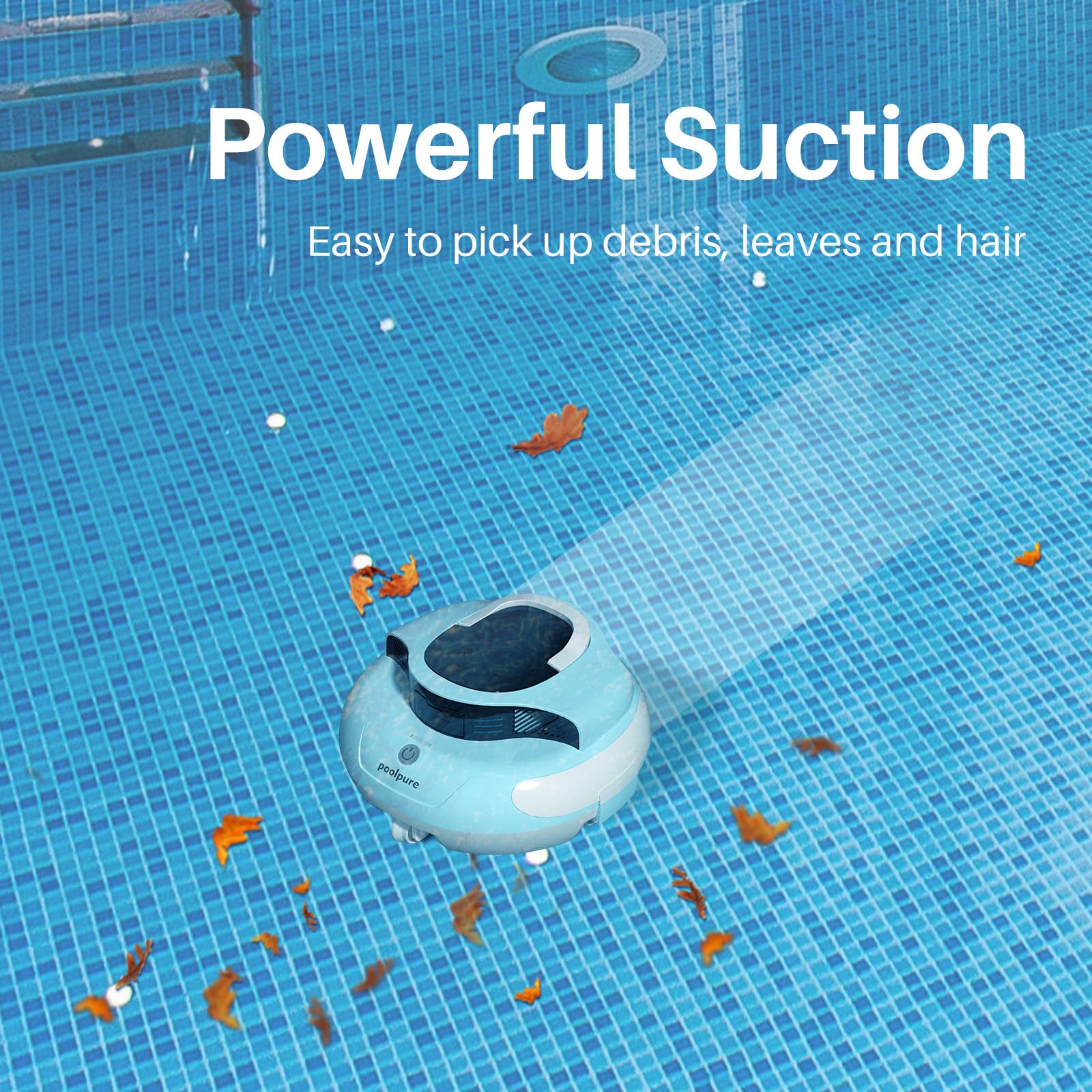 POOLPURE in a backyard pool showing cordless cleaning convenience benefit
