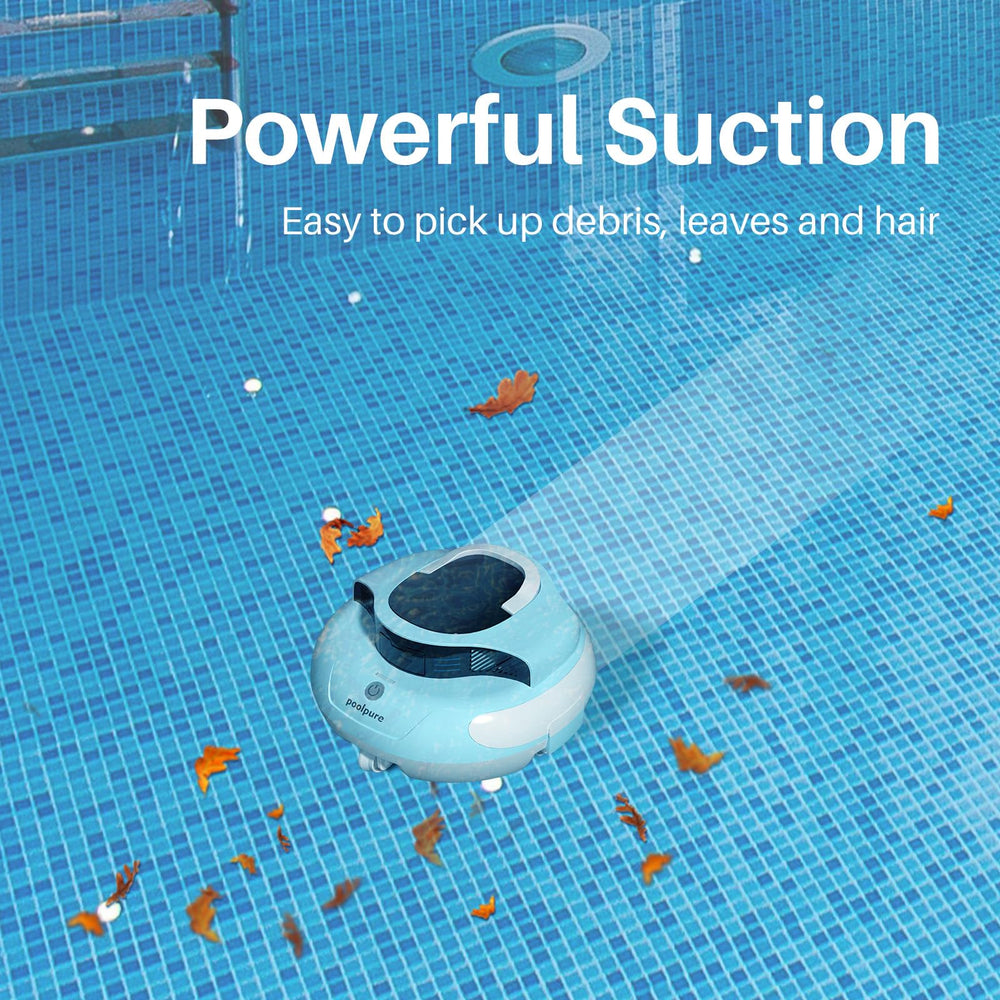 POOLPURE in a backyard pool showing cordless cleaning convenience benefit